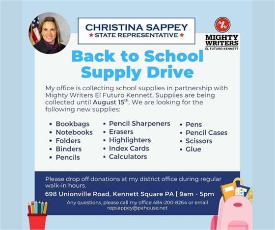 Rep Sappey: Back to School Supply Drive