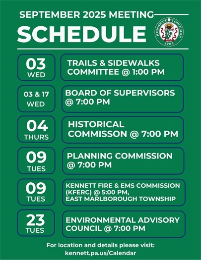 September Monthly Meeting Schedule